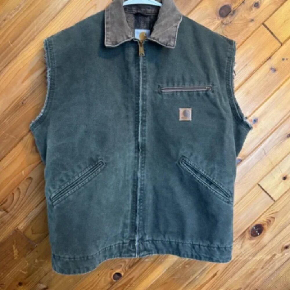 Vintage Carhartt Detroit J97 Olive Green Jacket/ Sleeves Have Been Cut Off